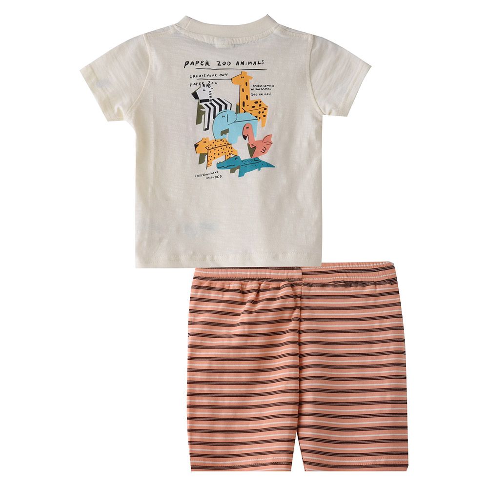 Smart Baby - 2pc-Set - Baby Boy T-shirt And Bermuda - Off White/Orange