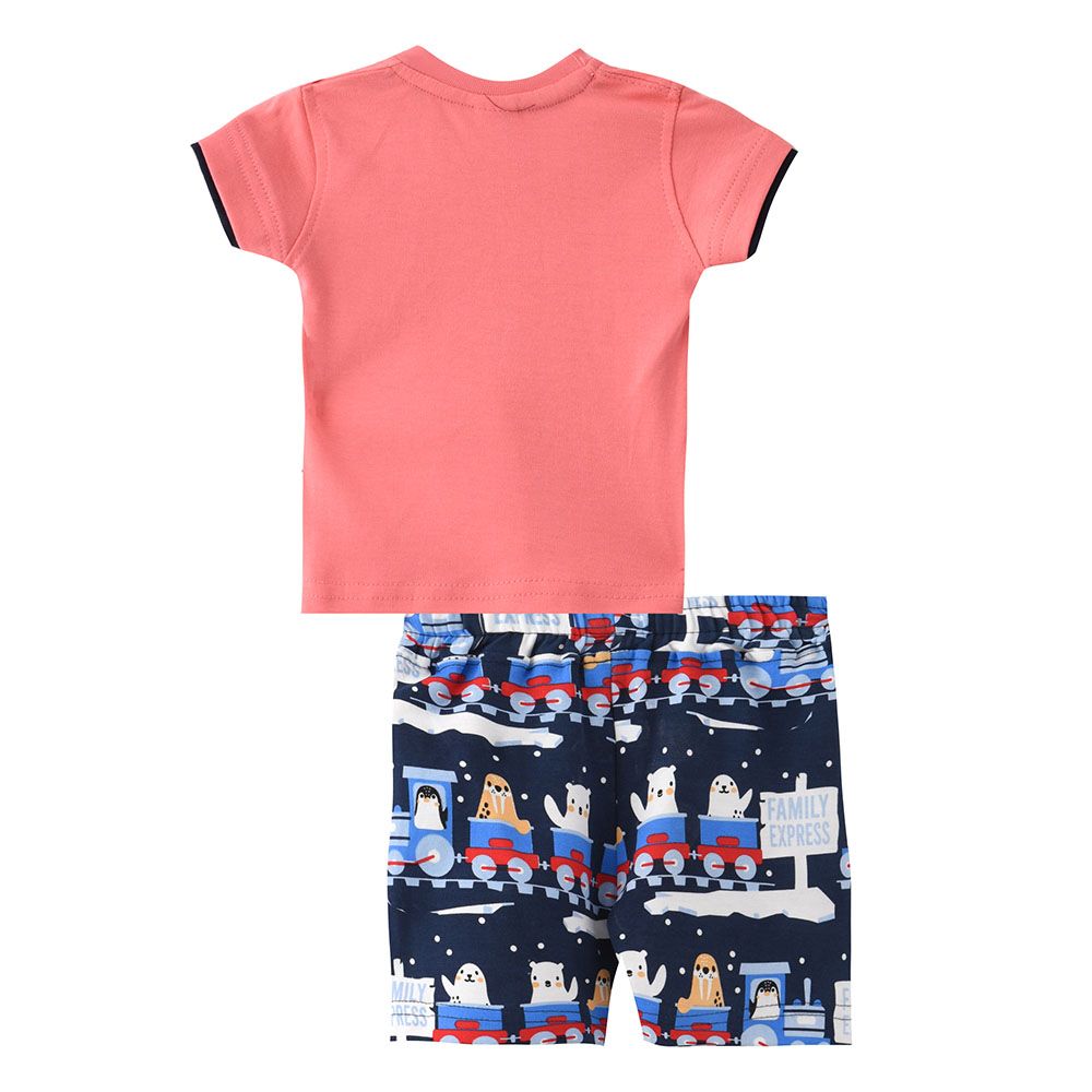 Smart Baby - 2pc-Set - Half Sleeve T-Shirt w/ Bermuda Shorts - Pink