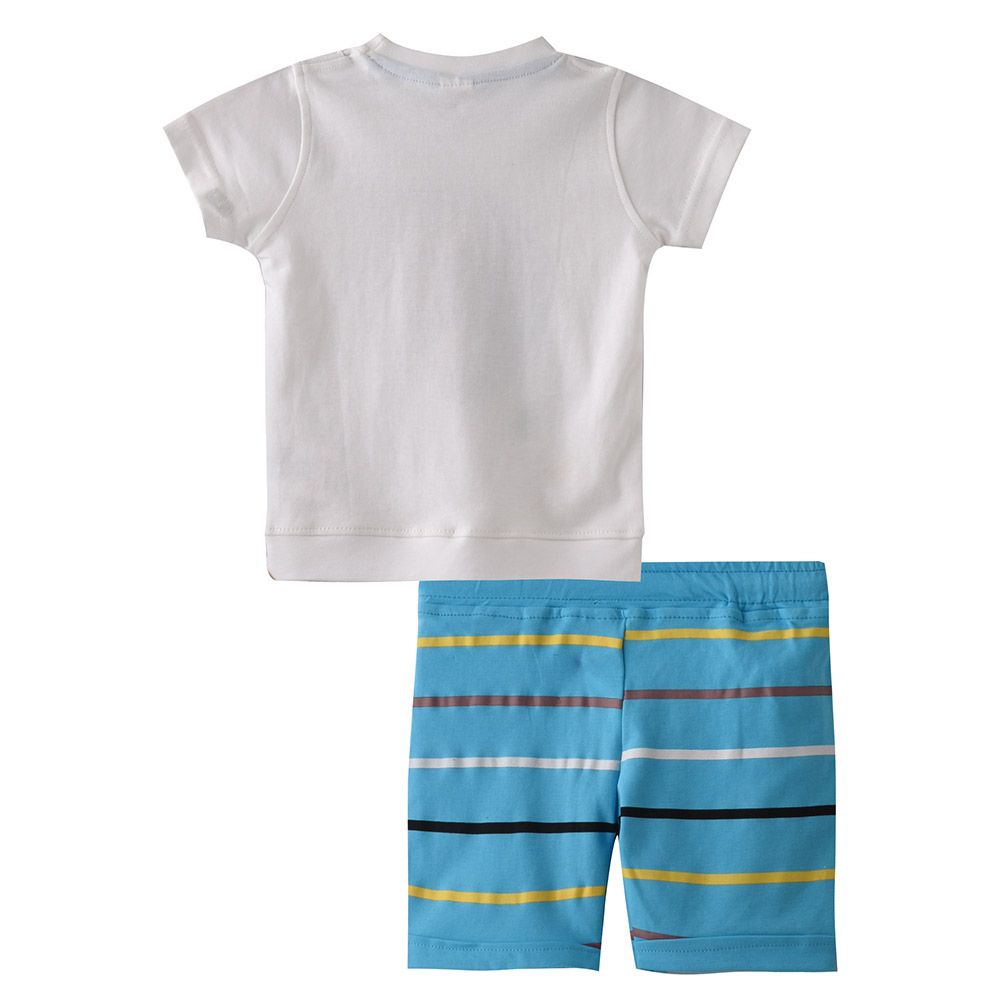 Smart Baby - 2pc-Set - Baby Boy Half Sleeve T-Shirt And Bermuda - White