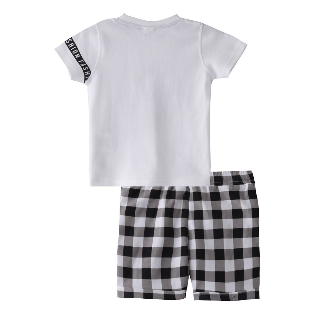 Smart Baby - 2pc-Set - Baby Boy T-shirt And Checks Bermuda - White/Black