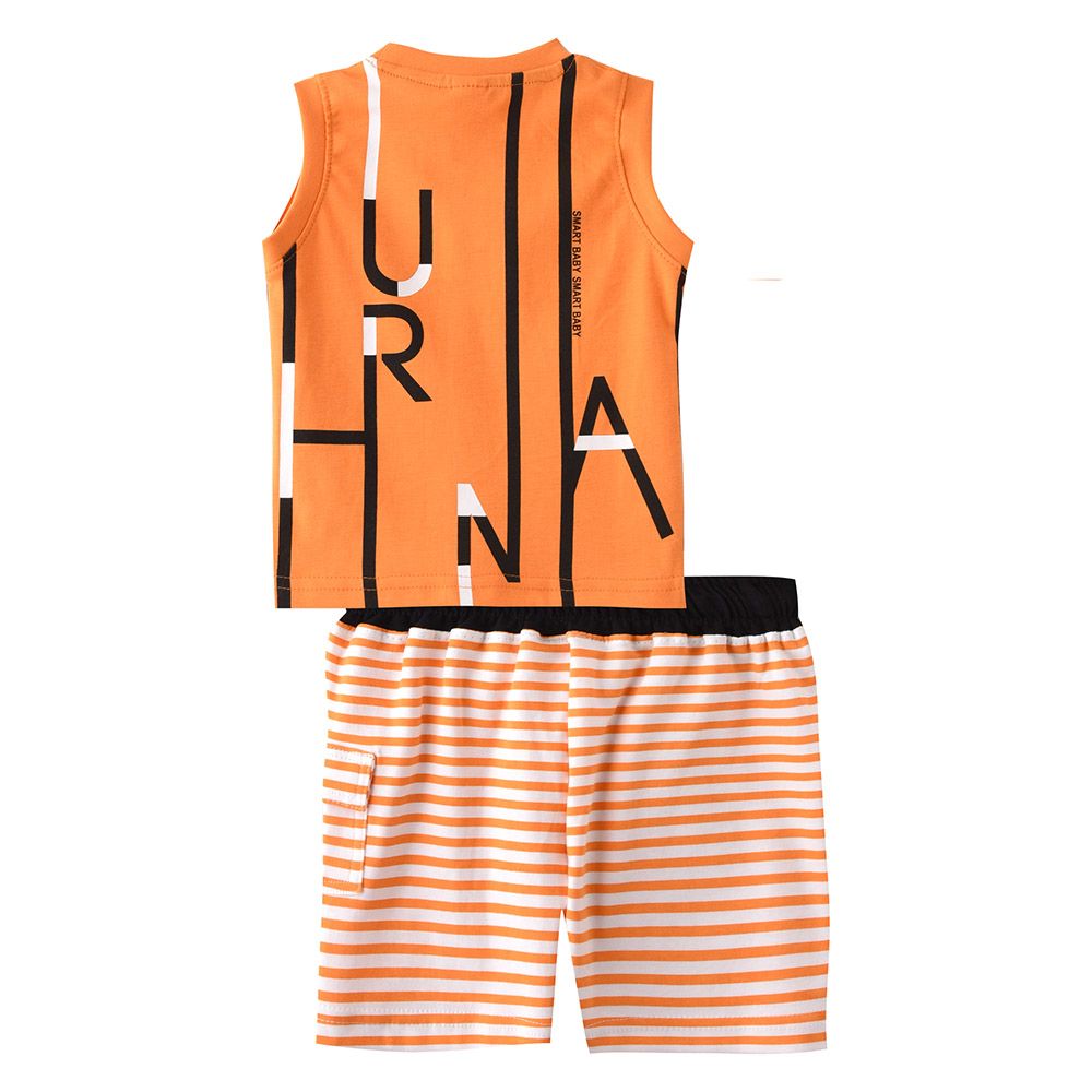 Smart Baby - 2pc-Set - Baby Boy T-Shirt And Bermuda - Orange/Black