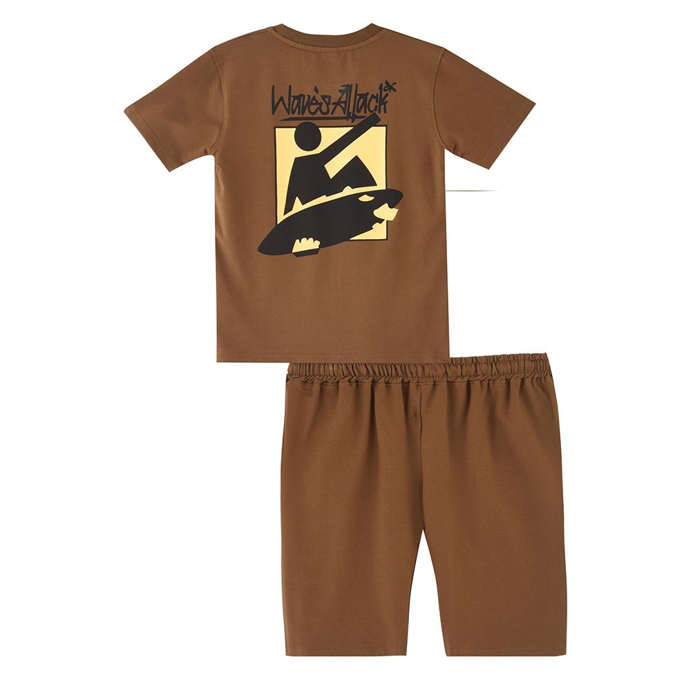 Genius - 2pc-Set - Boy's Short Sleeve T-Shirt w/ Bermuda Shorts - Brown