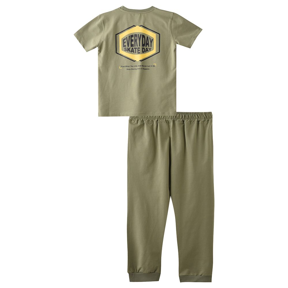 Genius - 2pc-Set - Boy Half Sleeve T-shirt With Pants - Sage Green