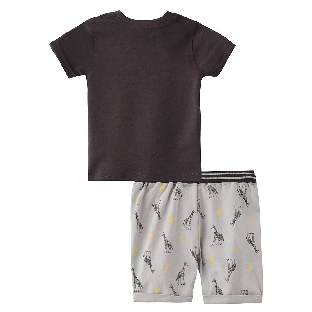 Smart Baby - 2pc-Set - Printed T-Shirt w/ Bermuda Shorts - Charcoal