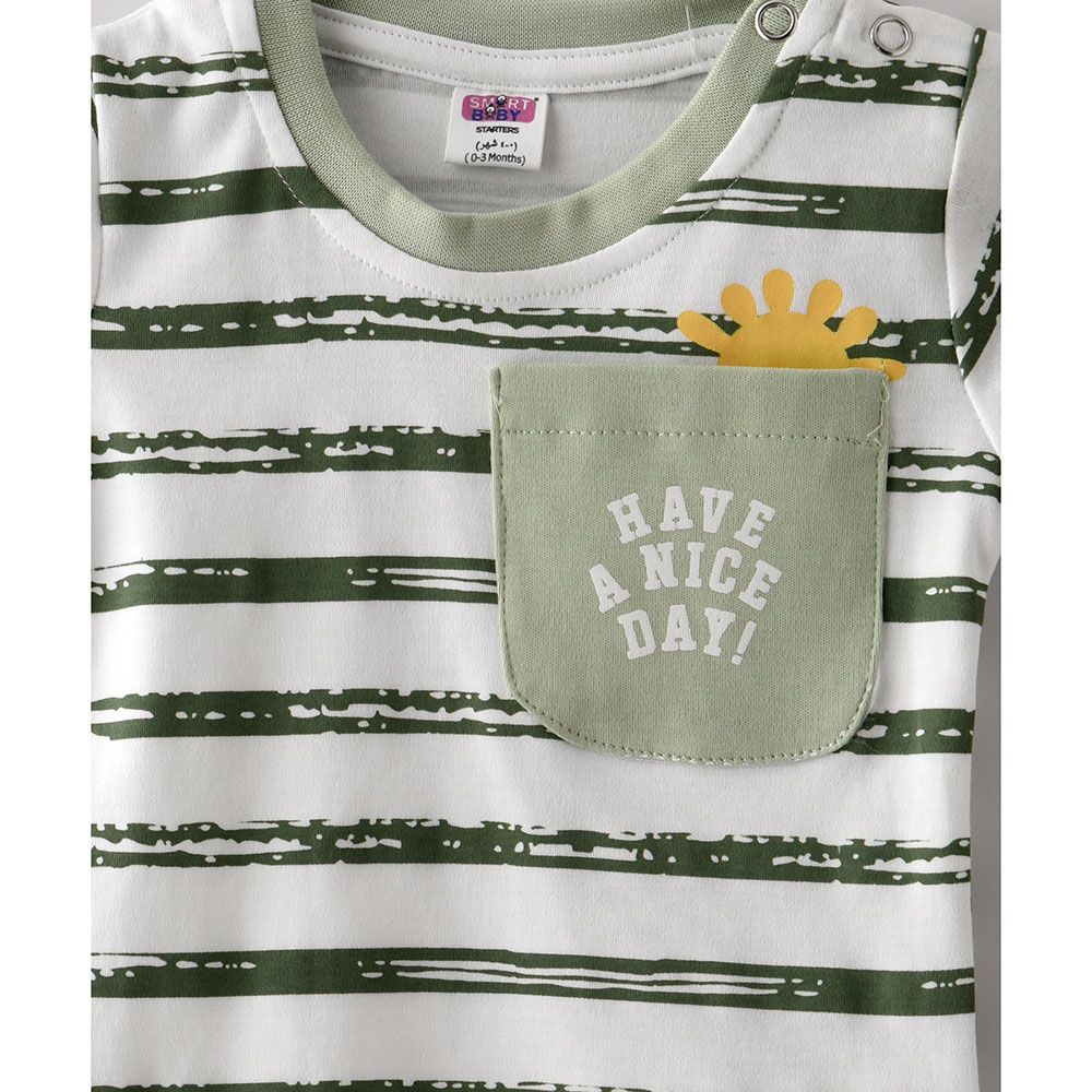 Smart Baby - 2pc-Set - Striped T-Shirt w/ Pants - White