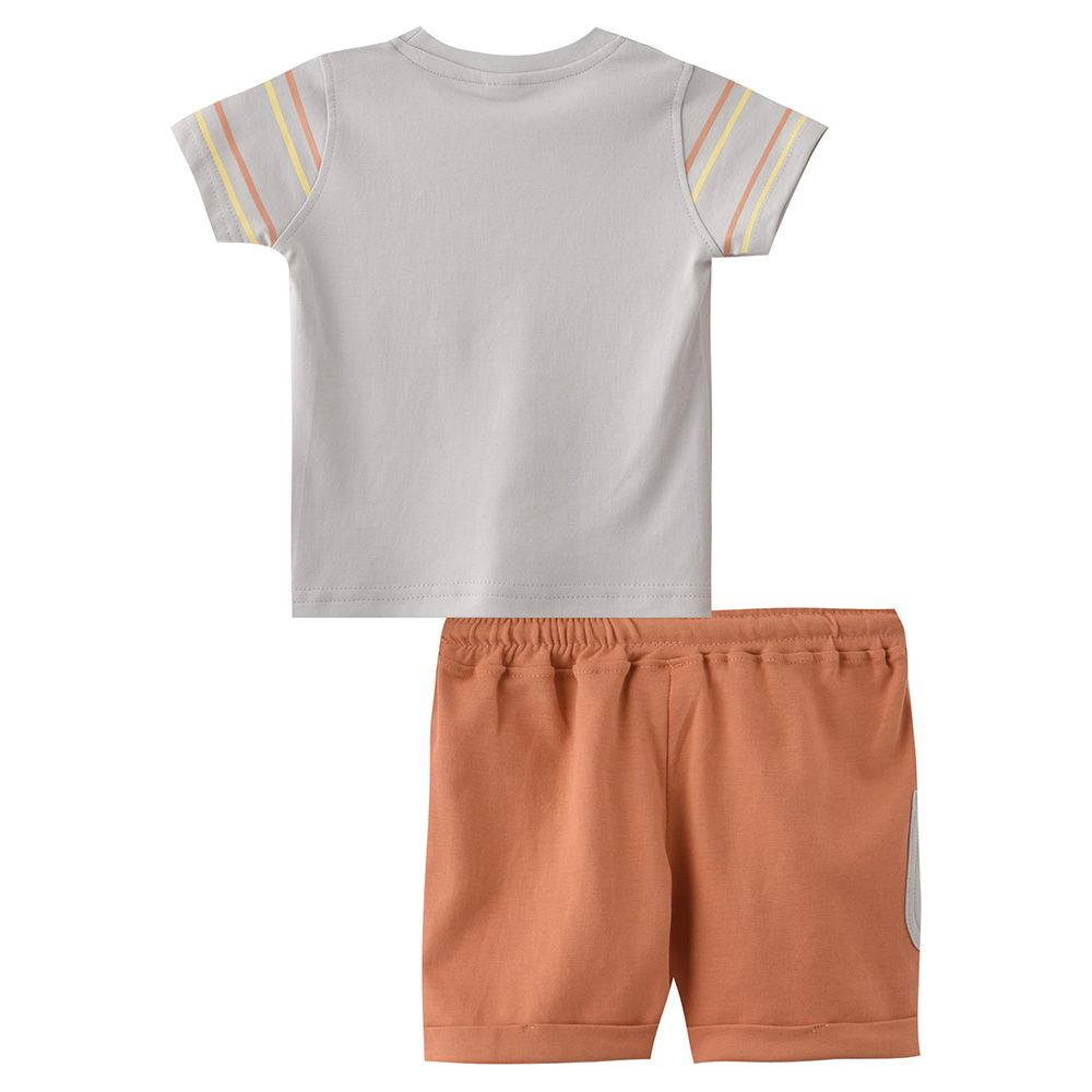 Smart Baby - 2pc-Set - Striped T-Shirt w/ Bermuda Shorts - Light Grey