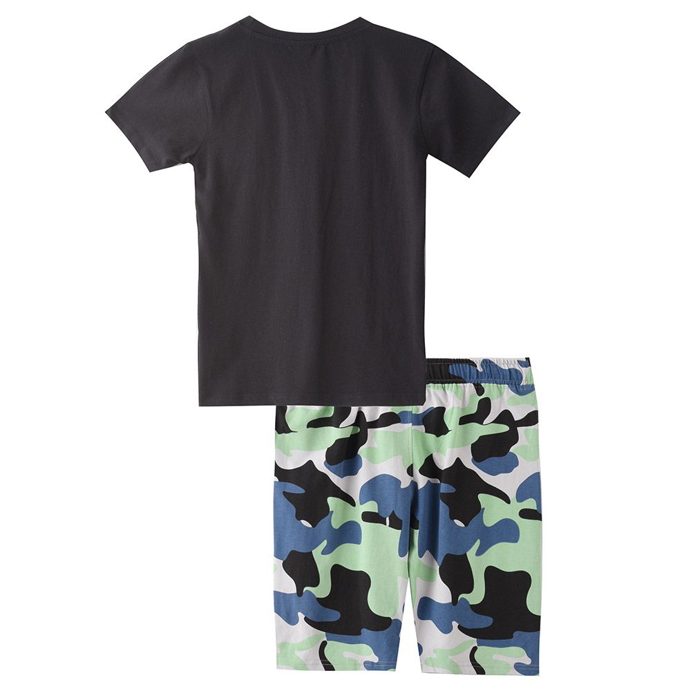 Genius - 2pc-Set - Boy's Printed Half Sleeve T-Shirt w/ Bermuda Shorts - Black