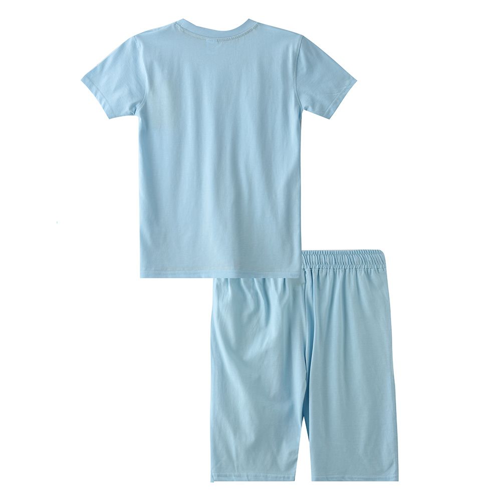 Genius - 2pc-Set - Boy's Victory Print Half Sleeve T-Shirt w/ Bermuda Shorts - Blue