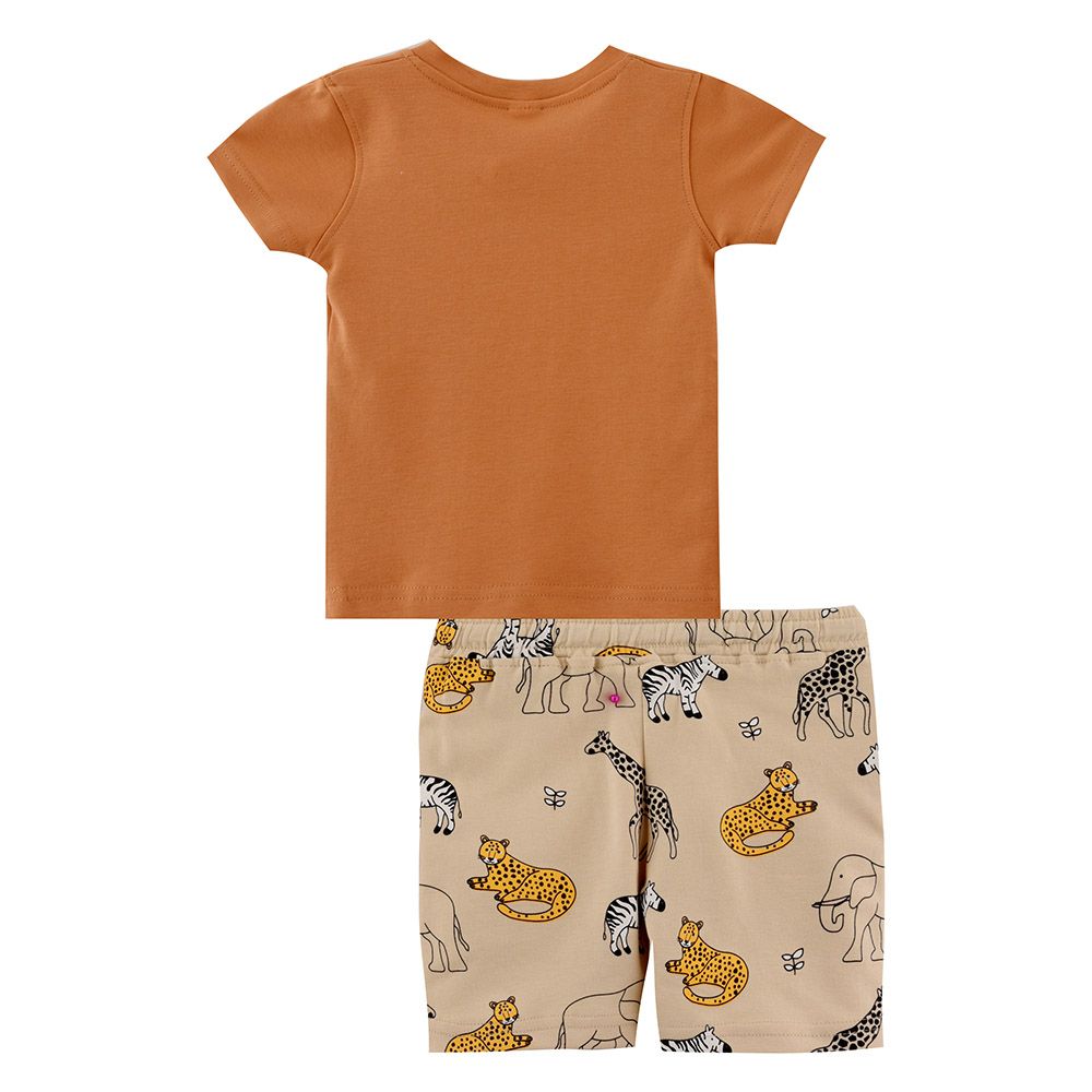 Smart Baby - 2pc-Set - T-Shirt w/ Printed Bermuda Shorts - Brown