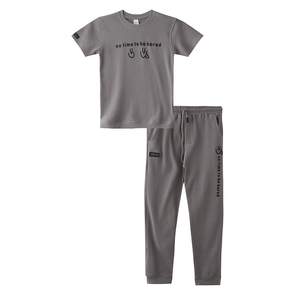 Genius - 2pc-Set - Boy's Half Sleeve T-Shirt w/ Pants - Grey