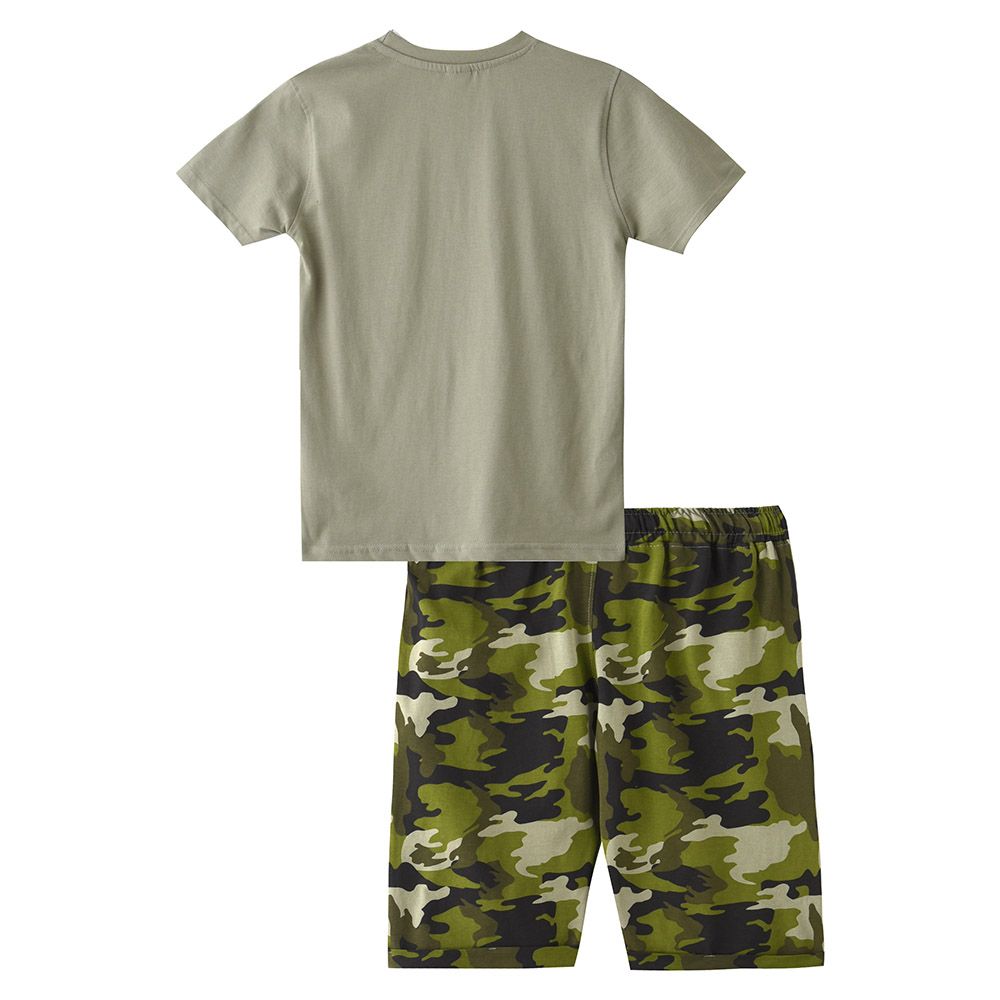 Genius - 2pc-Set - Boy's Half Sleeve T-Shirt w/ Bermuda Shorts - Grey/Green