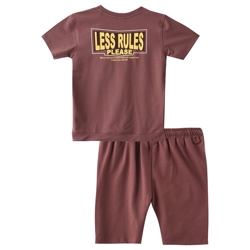 Genius - 2pc-Set - Boy Half Sleeve T-shirt With Bermuda - Dark Brown