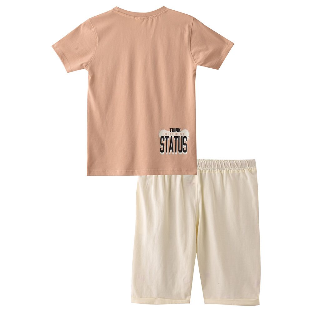 Genius - 2pc-Set - Boy Half Sleeve T-shirt With Bermuda - Beige