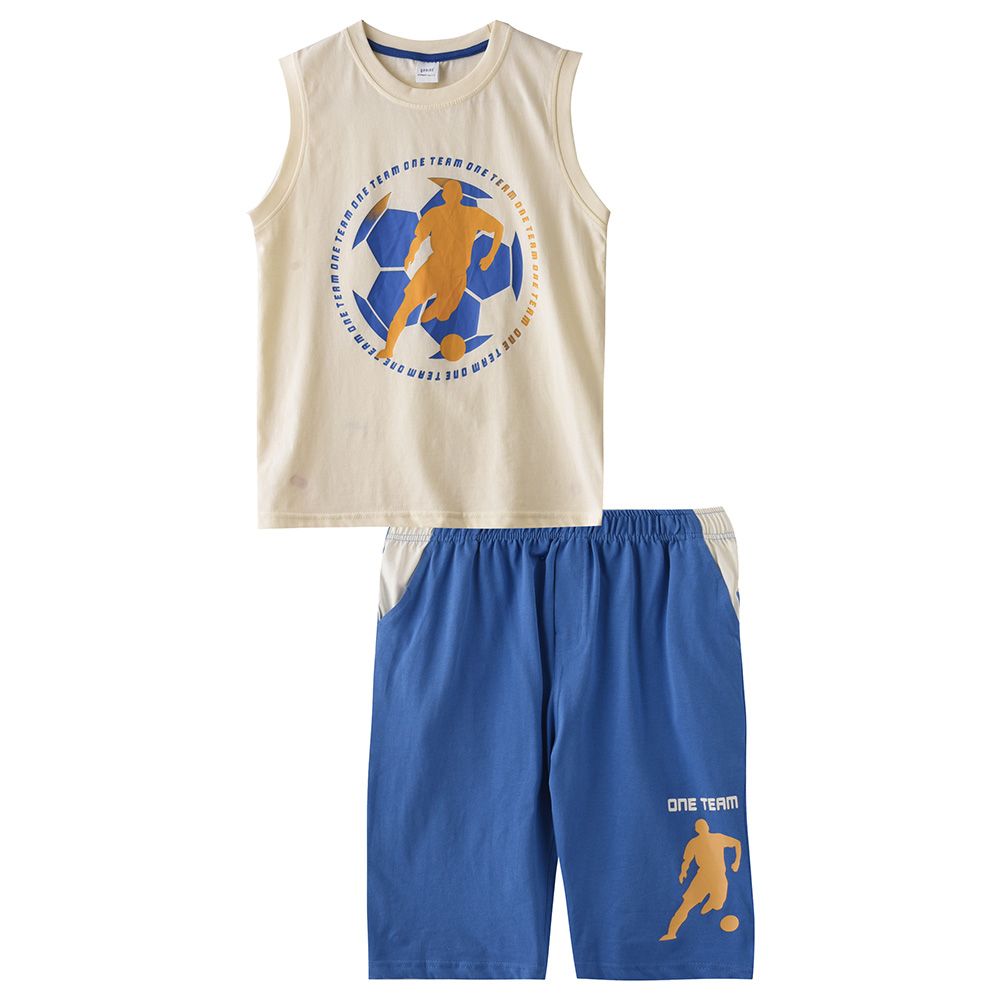 Genius - 2pc-Set - Boy Sleeveless T-shirt With Bermuda - Light Lemon/Blue