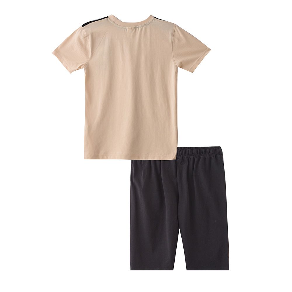 Genius - 2pc-Set - Boy's Half Sleeve T-Shirt w/ Bermuda Shorts - Light Peach/Black