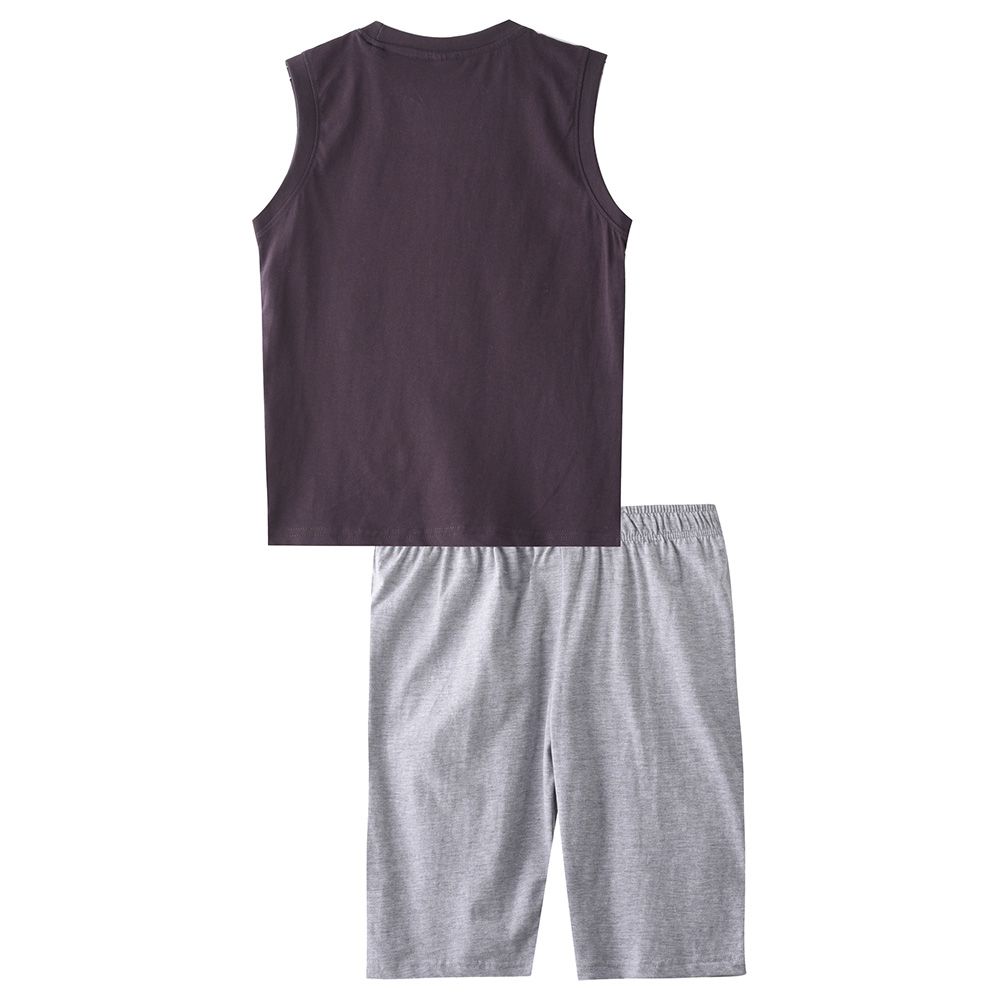 Genius - 2pc-Set - Boy Printed Sleeveless T-shirt With Bermuda - Black/Grey