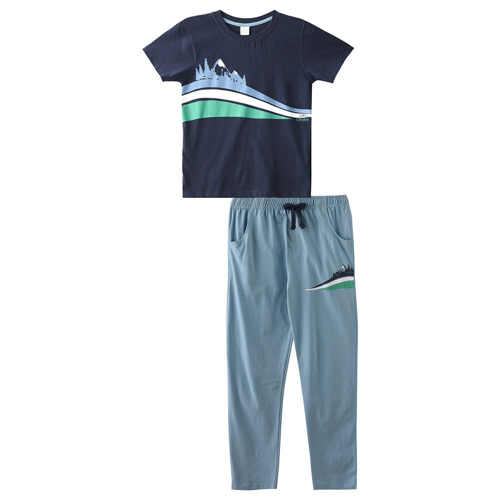 Genius - 2pc-Set - Boy Half Sleeve T-shirt With Pants - Dark Navy/Blue