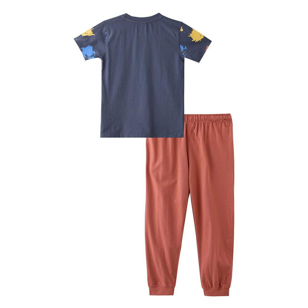 Genius - 2pc-Set - Boy's Half Sleeve T-Shirt w/ Pants - Mid Grey/Pink