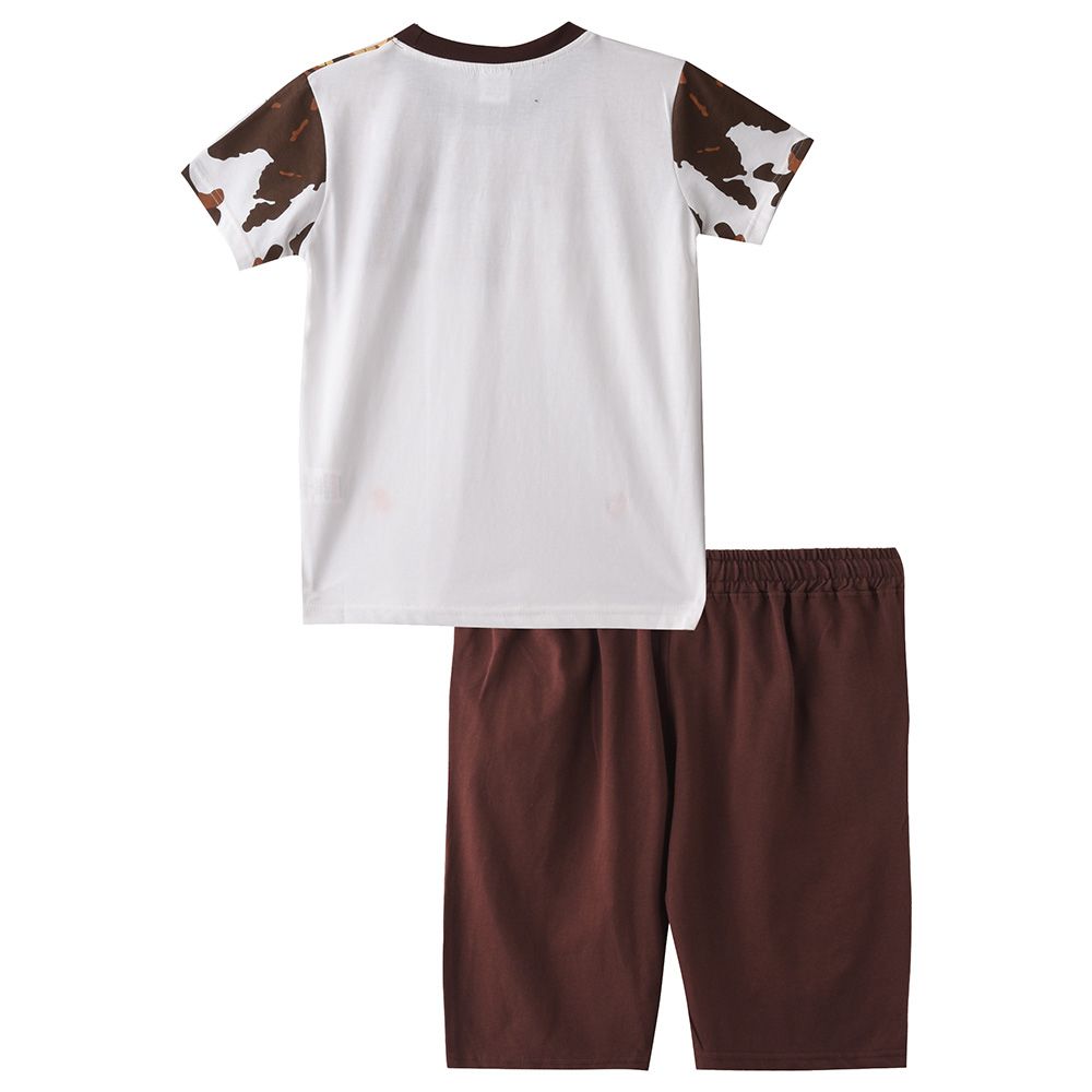 Genius - 2pc-Set - Boy Half Sleeve T-shirt With Bermuda - White/Brown