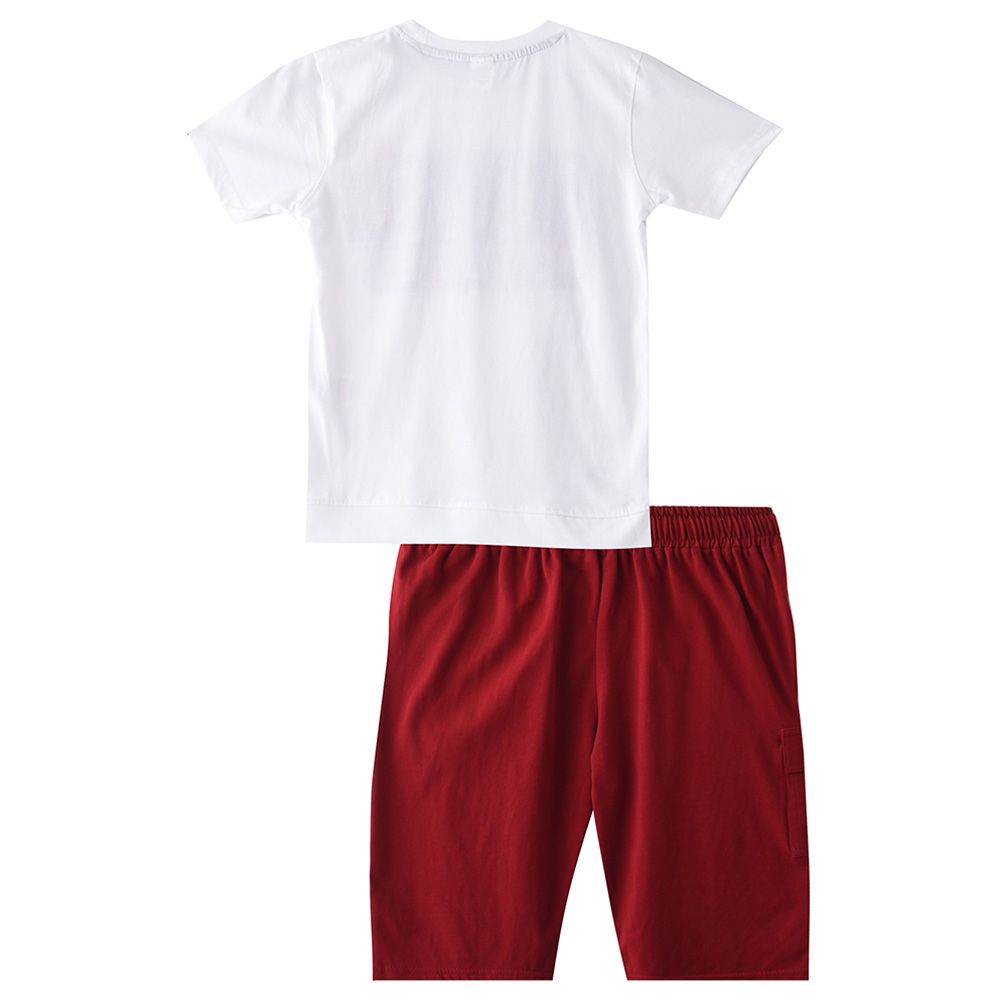 Genius - 2pc-Set - Boy Printed Half Sleeve T-shirt With Bermuda - White/Red