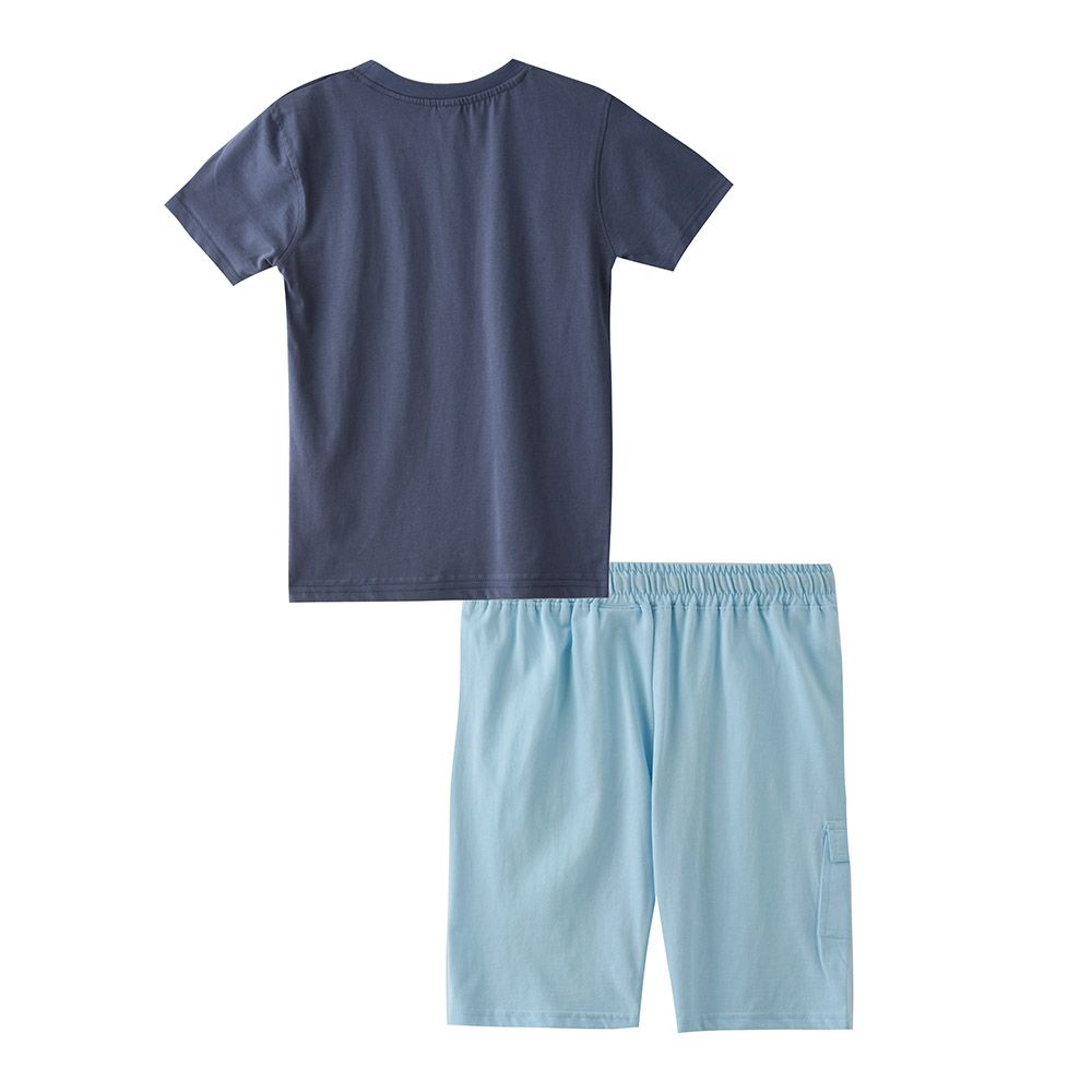 Genius - 2pc-Set - Boy's Printed Half Sleeve T-Shirt w/ Bermuda Shorts - Blue