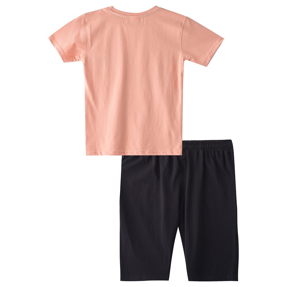 Genius - 2pc-Set - Boy Half Sleeve T-shirt With Bermuda - Peach/Black