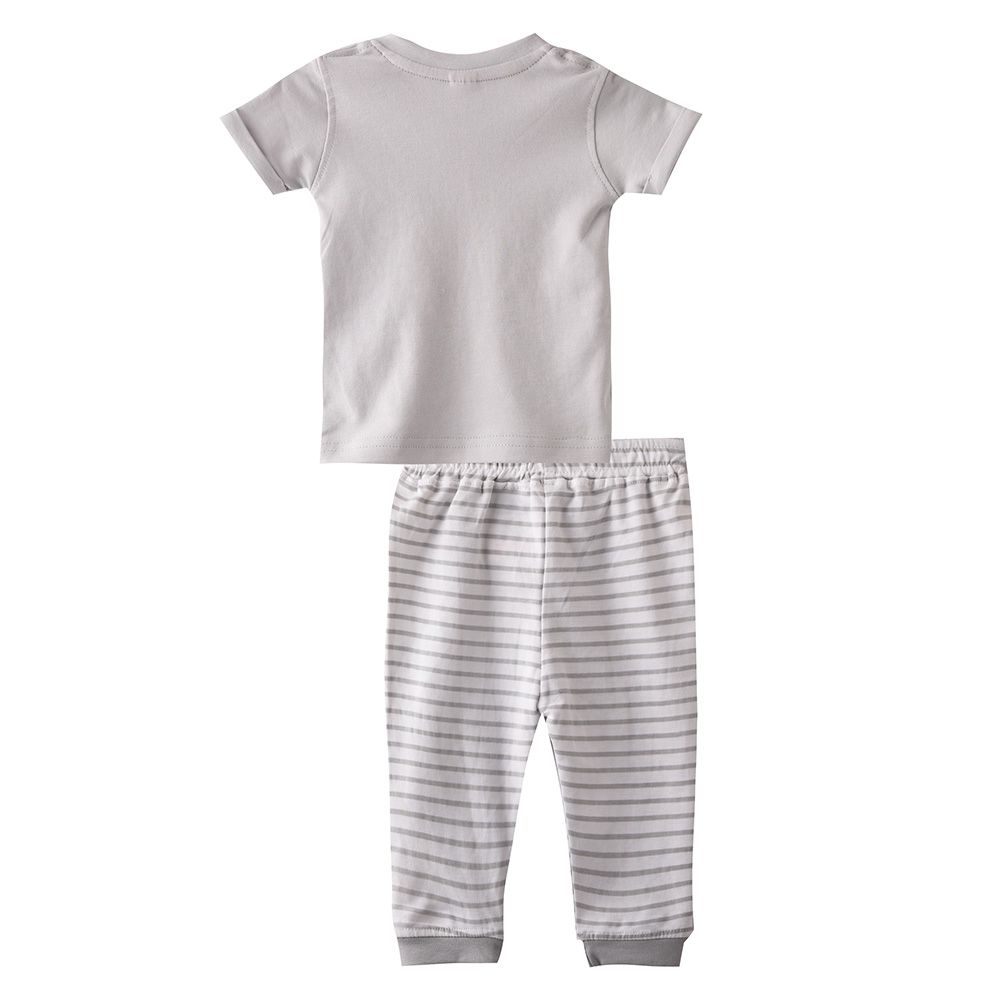 Smart Baby - 2pc-Set - Baby Boy T-Shirt And Pants - Pastel Grey