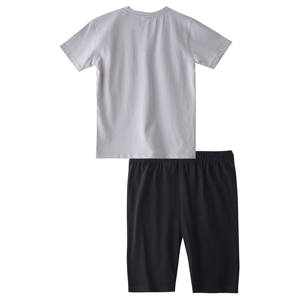 Genius - 2pc-Set - Boy Half Sleeve T-shirt With Bermuda - Light Grey/Black