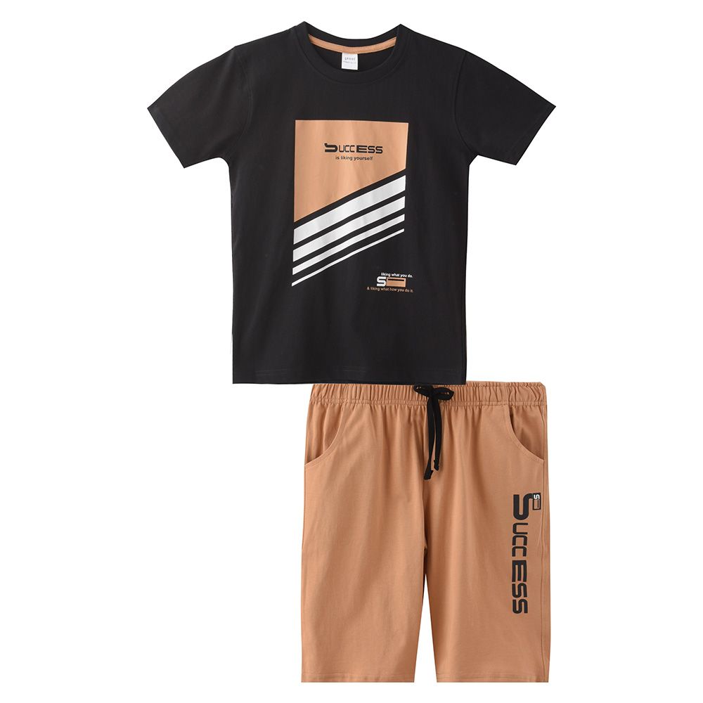 Genius - 2pc-Set - Boy's Short Sleeve T-Shirt w/ Bermuda Shorts - Black/Pink