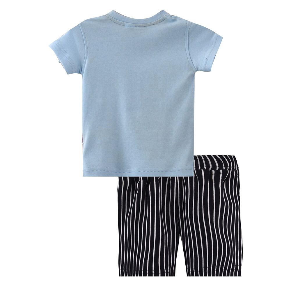 Smart Baby - 2pc-Set - Printed T-Shirt w/ Bermuda Shorts - Ice Blue