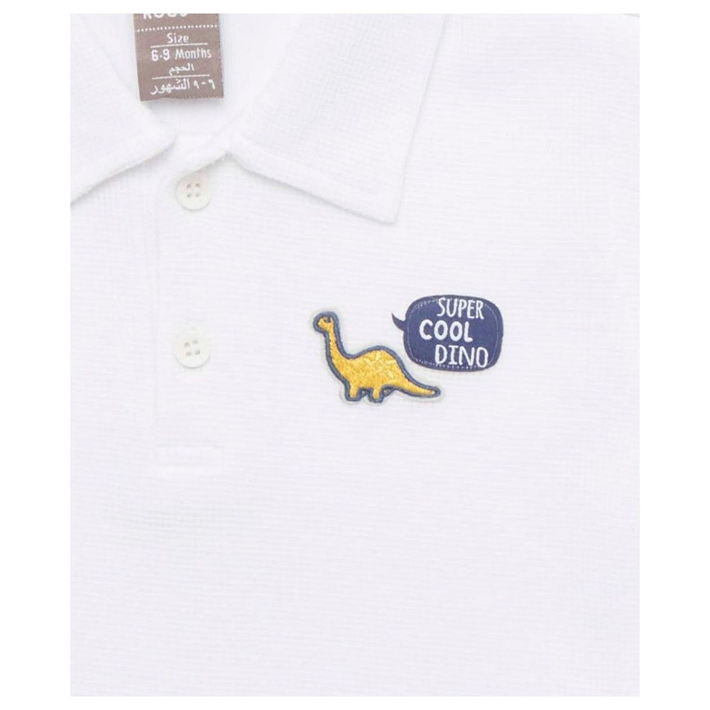 Little Kangaroos - Baby Boy Half Sleeve Cool Dino Polo T-Shirt - White