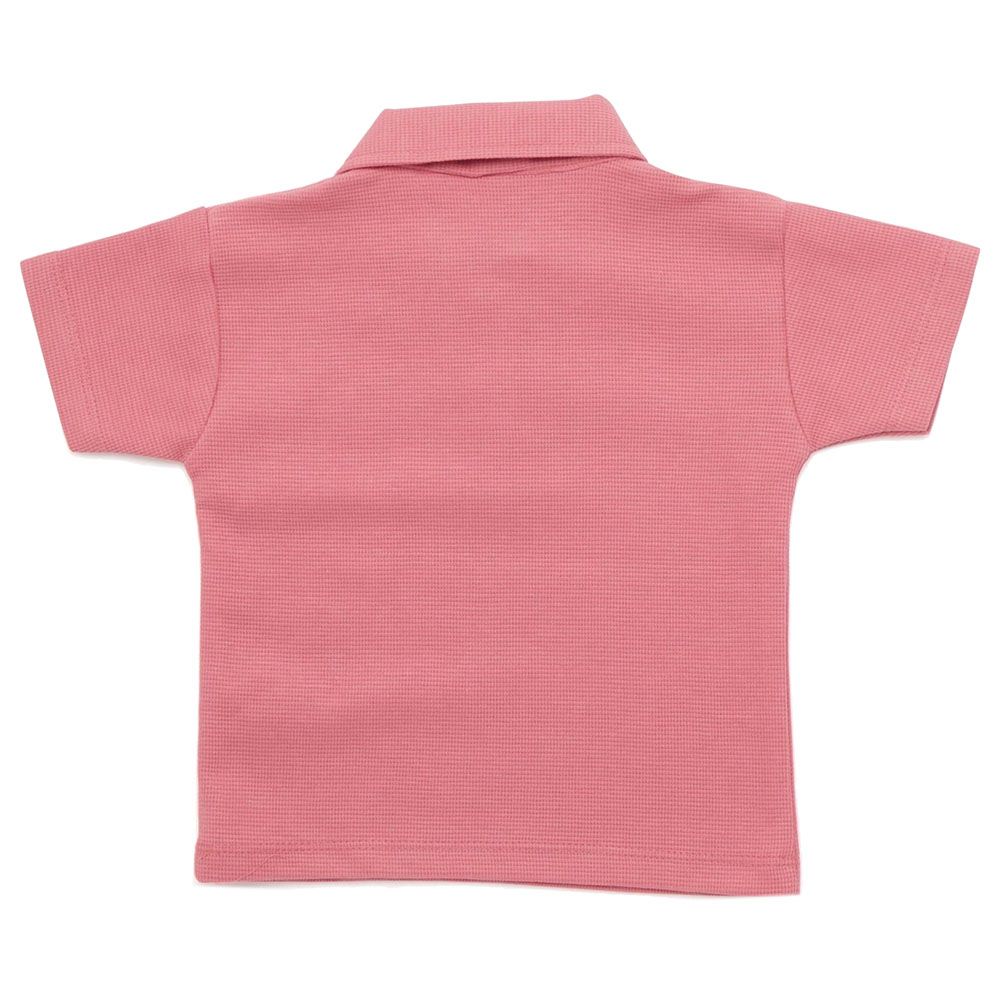 Little Kangaroos - Baby Boy Half Sleeve Cool Dino Polo T-Shirt - Chalk Pink