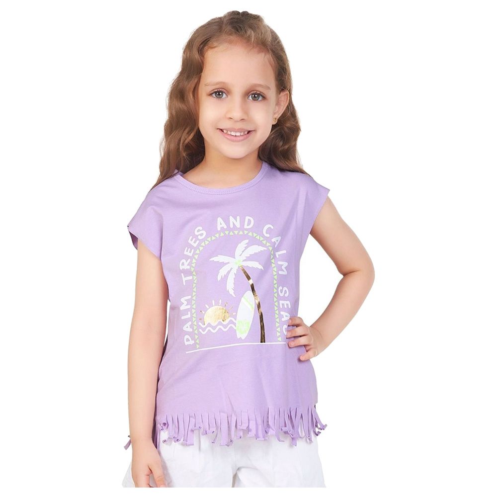 Little Kangaroos - Girl Palm Trees Sleeveless T-Shirt - Purple