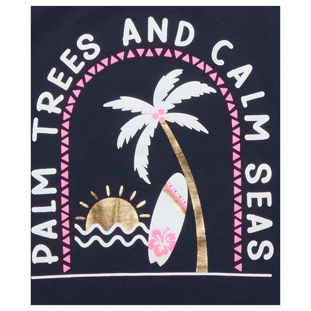 Little Kangaroos - Girl Palm Trees Sleeveless T-Shirt - Navy