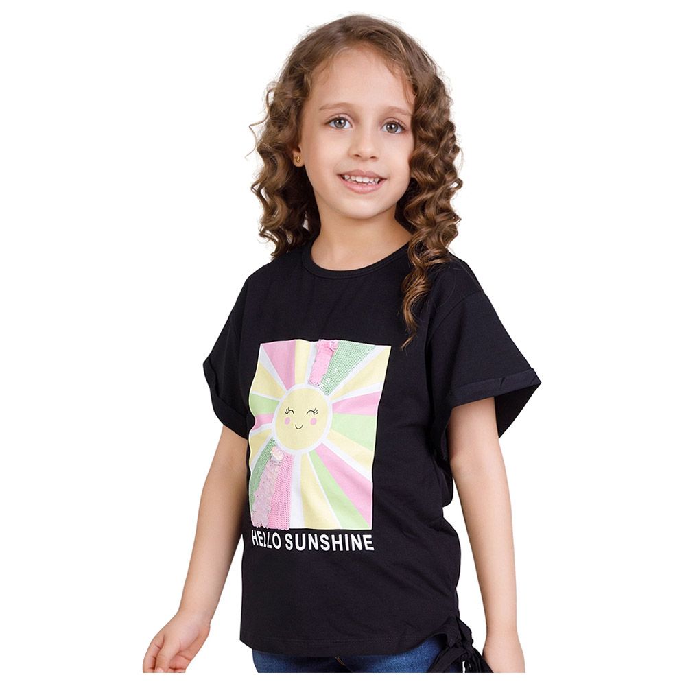 Little Kangaroos - Girl Half Sleeve Hello Sunshine T-Shirt - Black