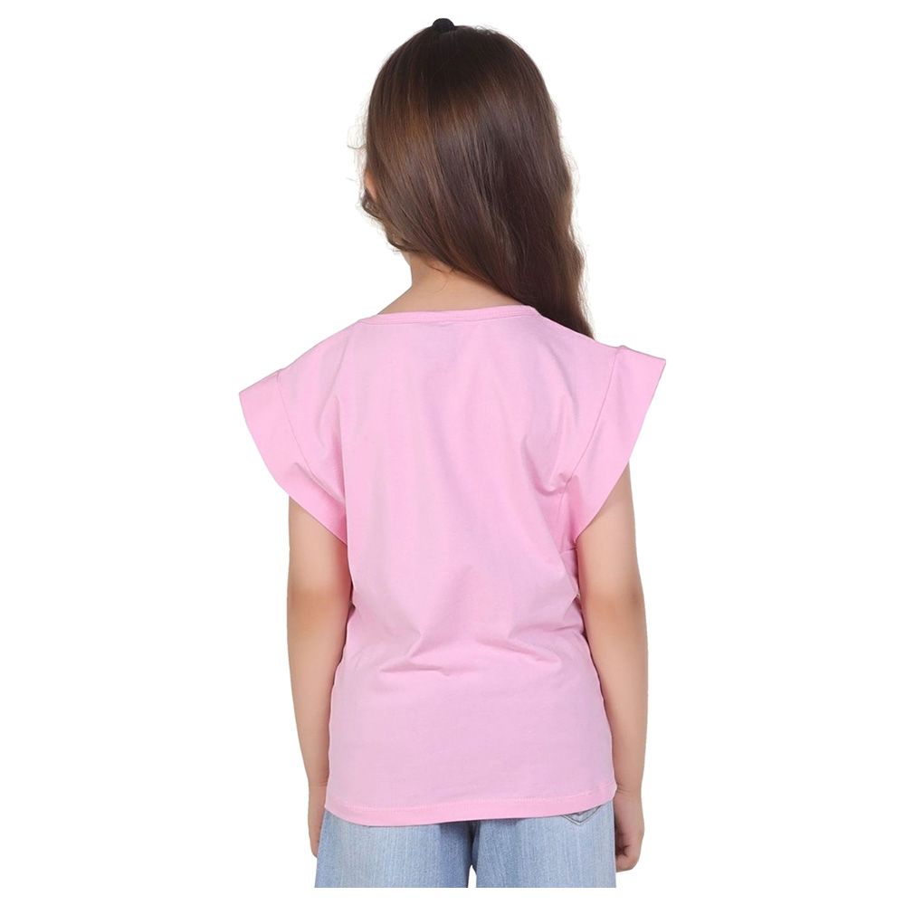 Little Kangaroos - Girl Round Neck Sleeveless Lemon Print T-Shirt - Pink