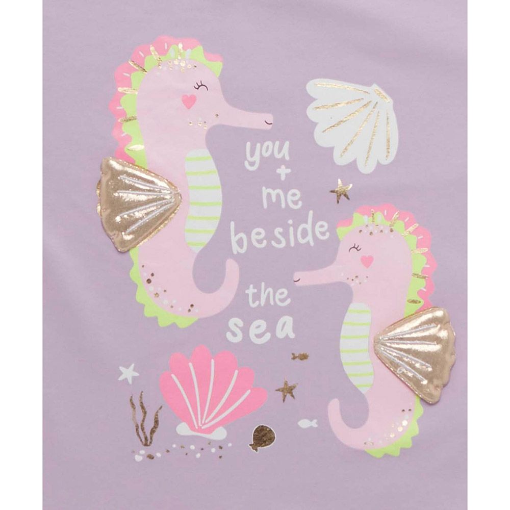 Little Kangaroos - Girl Round Neck Seahorse Printed T-Shirt - Purple