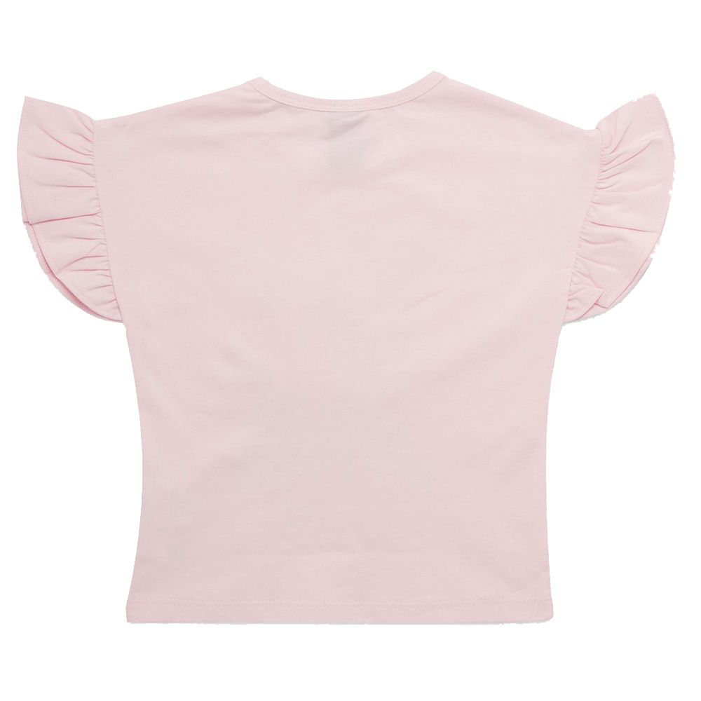 Little Kangaroos - Girl Round Neck Bird Print T-Shirt - Baby Pink