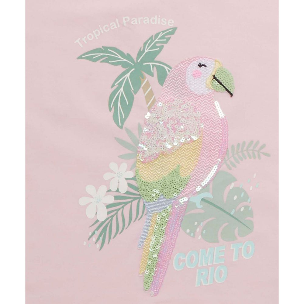 Little Kangaroos - Girl Round Neck Bird Print T-Shirt - Baby Pink