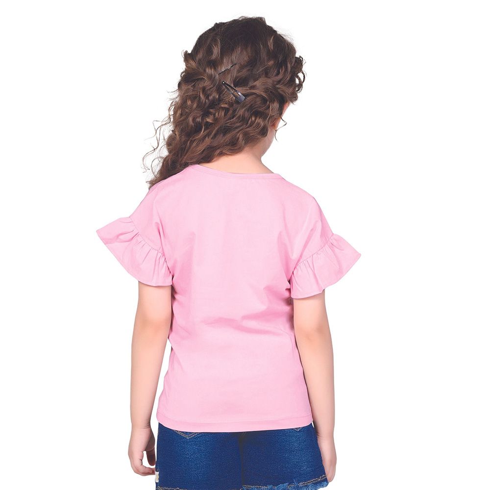 Little Kangaroos - Girl Round Neck Bird Print T-Shirt - Baby Pink