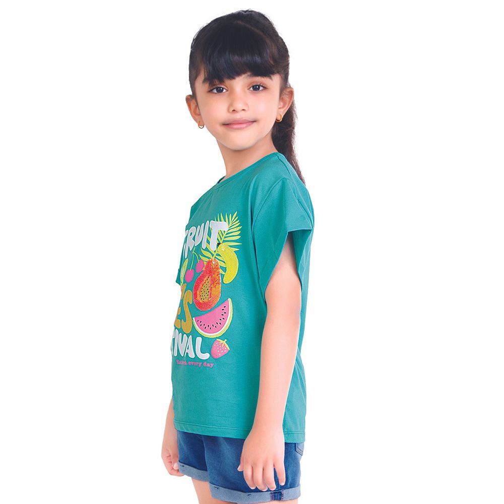 Little Kangaroos - Girl Round Neck Fold Sleeve T-Shirt - Off-White