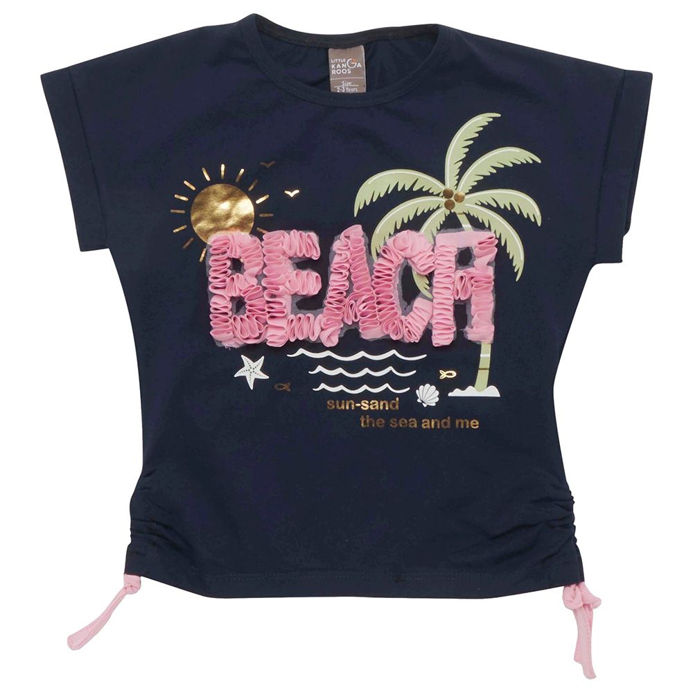 Little Kangaroos - Girl Round Neck Half Sleeve Beach T-Shirt - Navy