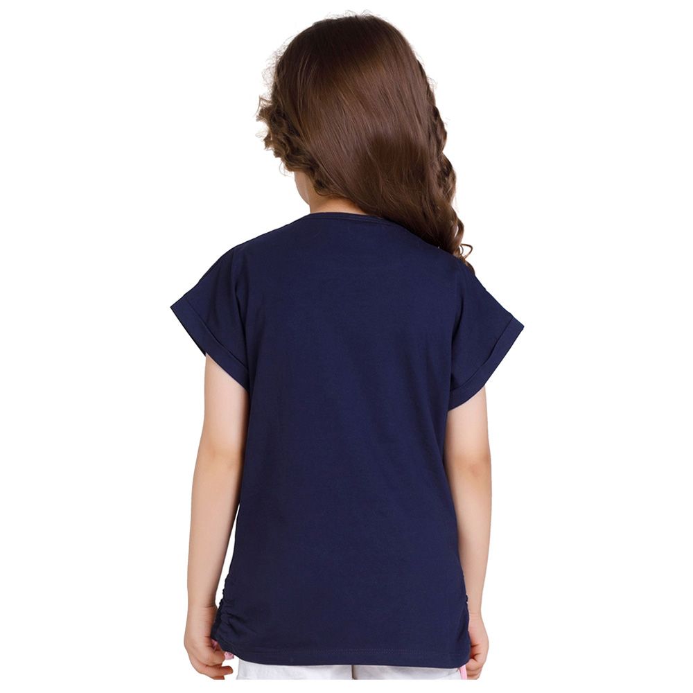 Little Kangaroos - Girl Round Neck Half Sleeve Beach T-Shirt - Navy