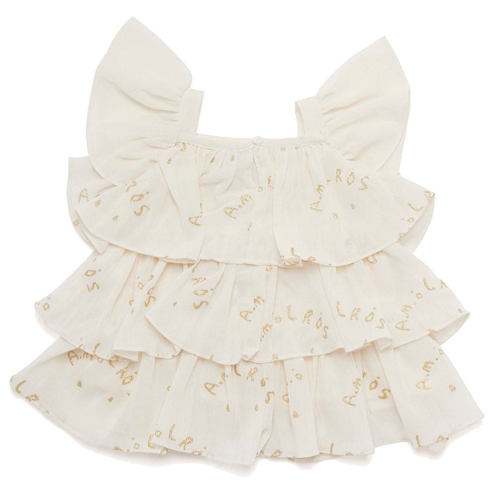 Little Kangaroos - Girl Flare Sleeve Frill Top - Cream