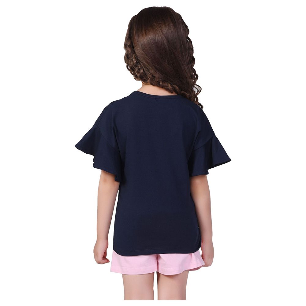 Little Kangaroos - Girl Round Neck Seashell T-Shirt - Navy