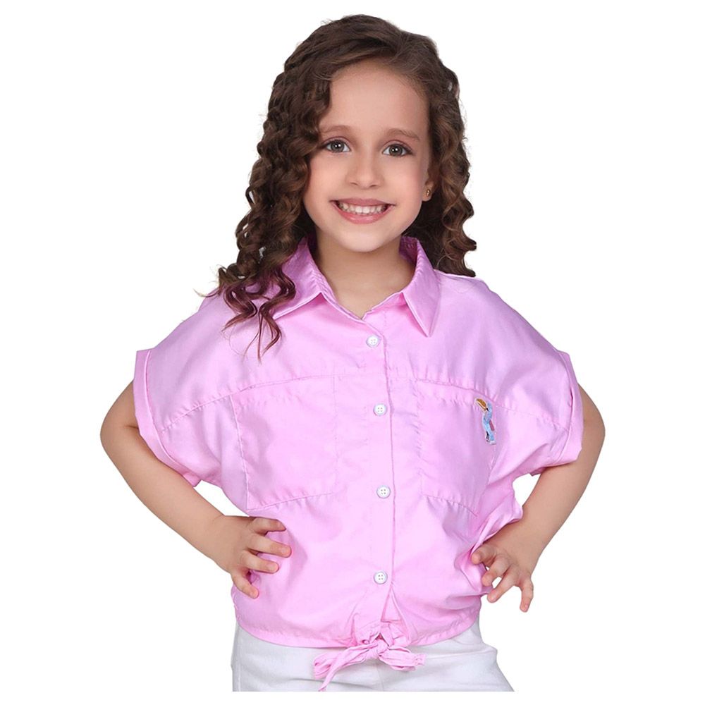 Little Kangaroos - Girl Collar Neck Fold Sleeve Blouse - Light Pink