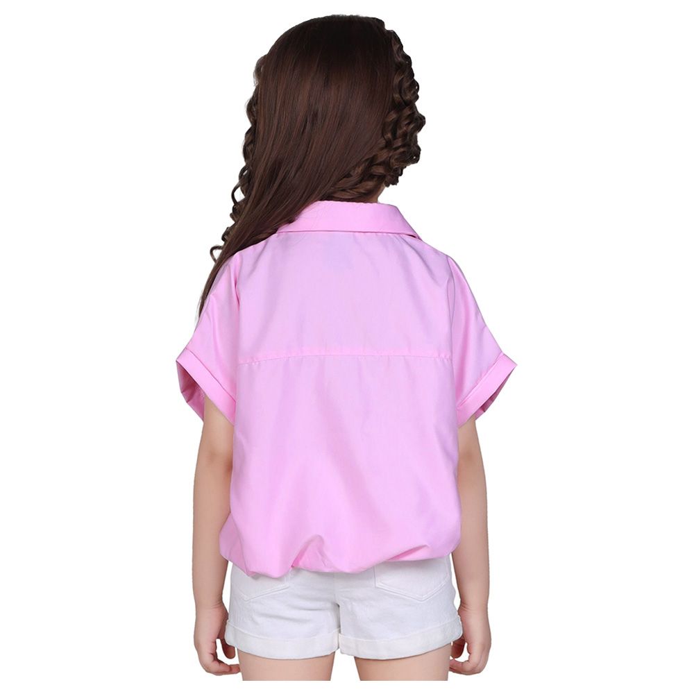 Little Kangaroos - Girl Collar Neck Fold Sleeve Blouse - Light Pink