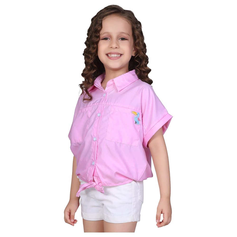 Little Kangaroos - Girl Collar Neck Fold Sleeve Blouse - Light Pink