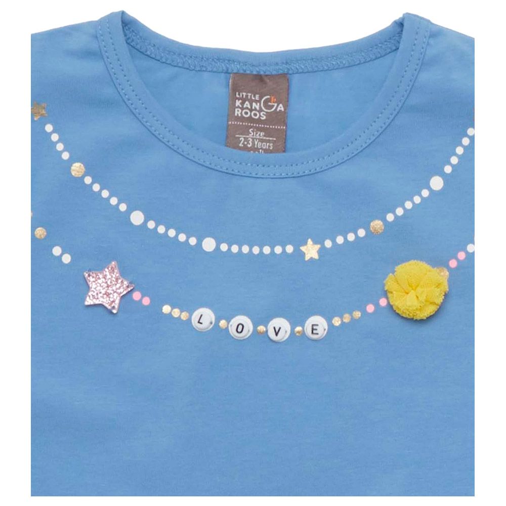 Little Kangaroos - Girl Round Neck Fold Sleeve T-Shirt - Blue