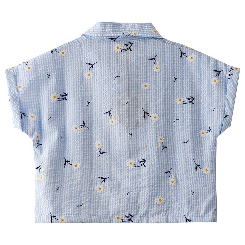 Little Kangaroos - Girl Collar Neck Fold Sleeve Printed Blouse - Blue